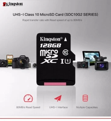 MICRO SD KINGSTON  128GB  UHS-I CLASSE 10 SELECT CANVAS VELOCITA' 80 MB/S - Immagine 1 di 2