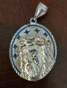 Vintage Jesus Christus Kopf Anhänger Dornenkrone 925 Silber. 1,5" signiert - Bild 1 von 4