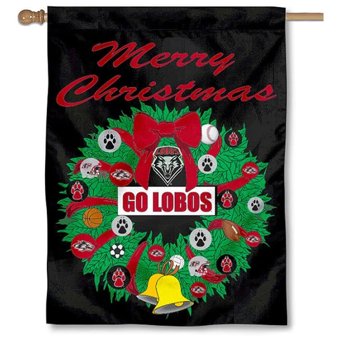 UNM Lobos Merry Christmas Wreath Decorative Holiday Wreath House Flag Cover