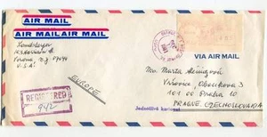 USA AIRMAIL REGISTERED COVER OVERSEAS to ČSR ORANGE,NJ 1981 PITNEY BOWES METER - Picture 1 of 1