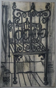 Norbert Benoit ( Xxeme ) Charcoal - Bed Iron 1959 - Signed - Picture 1 of 3