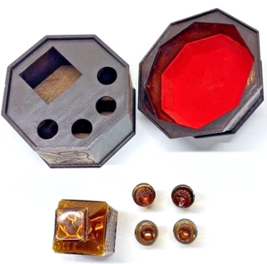 Juego de Barras de Colección Corte Diamante Ámbar Decantador 4 Disparos Vidrio Decorativo Caja de Teca Taiwán - Imagen 1 de 12