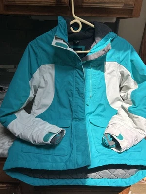 Land's End Girls Winter Hood  Squall Jacket  Fleece Lined Blue/ White Sz L 14 - Image 1 of 4