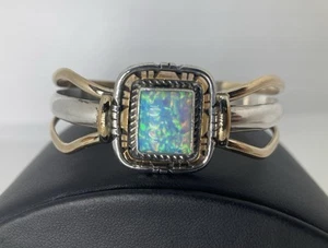 Mother’s Day Special Lab Fire Opal 12K Gold Filled Sterling Silver Cuff Bracelet - Picture 1 of 5