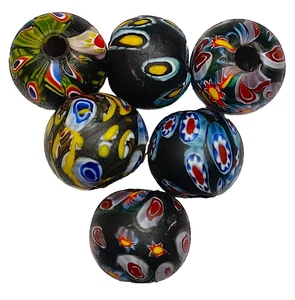 Beads, Glass, 6 Pcs, Asst, 18 mm Average, Black Tones, Large Beading 6 mm Holes - Picture 1 of 1