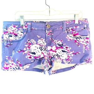 Vanilla Star Jeans Floral Shorts Women Sz 15 W37" Purple Low Rise Stretch Cuffed - Picture 1 of 11
