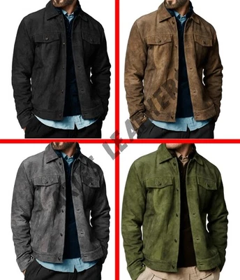 Chaqueta de cuero de gamuza para hombre Chaqueta Tucker Estilo de mezclilla Chaqueta de gamuza clásica ALMSJ Foto 1 de 4