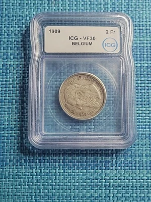 🇧🇪 Belgium 2 francs  1909 VF30 Dutch  KM-59 Silver .835 Coin 100425-3 - Image 1 of 4