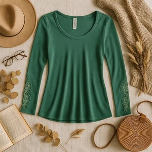 Free People Crafty Thermooberteil mit Bündchenärmeln grün selten siegreich Damen Large - Bild 1 von 9