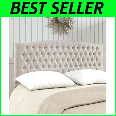 Cama king tapizada Mid-Century, lino marfil Foto 1 de 4