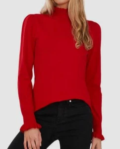CeCe Women's Red Ruffle-Trim Long-Sleeve Mock-Neck Sweater Size XL - Picture 1 of 1