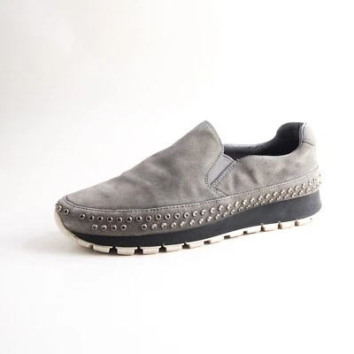 Prada Slip Ons Sneakers Gray Suede Studded Womens Shoe Size EU 38 US 8 - Image 1 of 4