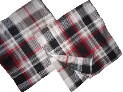 BED, BATH & BEYOND BLACK RED TAUPE FLANNEL PLAID (2) KING PILLOWCASES 19X38 - Image 1 of 4