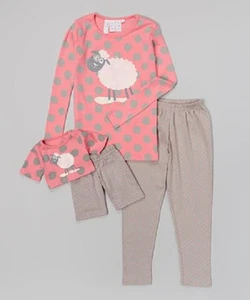BEAR AND ME  HUGGY & ME Pink Lamb Pajama Set AND Bear Outfit GIRLS 4T - Picture 1 of 1
