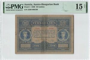 AUSTRIA 10 Gulden 1880, P-1 Austro-Hungarian Bank, 2280 / 000180, PMG 15 Net, F