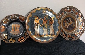 Copper Vintage Plates Set of Three Egypt Handmade, 6" And 9" Diameter Approx. - Picture 1 of 11
