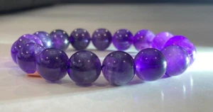 New Single Strand Natural Purple Amethyst Crystal Round Bead Bracelet - Picture 1 of 5