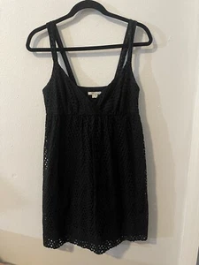 Vince Dress Womens Size 8 Black Eyelet Overlay Empire Waist Mini Cotton - Picture 1 of 6