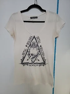 Metal Mulisha T-Shirt Sz M MCMXCIX Skull & Arrow Y2K VTG RN#120953 White Stained - Picture 1 of 14