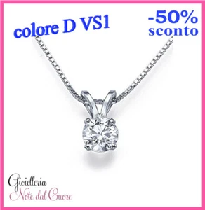 CIONDOLO PUNTO LUCE ORO BIANCO DIAMANTE NATURALE D VS1 0.50 CARATI CERTIFICATO - Bild 1 von 5