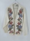Needles & Yarn Vintage Cardigan Sweater Large Ivory White Floral Crochet Button