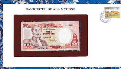 Banknotes of All Nations Colombia 1983 100 Pesos P-426a.1 UNC Birthday note 2000 - Image 1 of 3