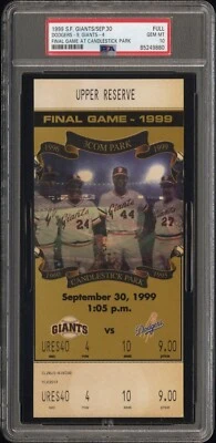 San Francisco Giants Ticket Final Game Candlestick 1999 PSA 10 - Image 1 of 2