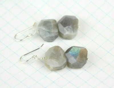 Labradorite Gray Natural 15mm Octagon Gemstone .925 Sterling Silver Earrings - Image 1 of 4