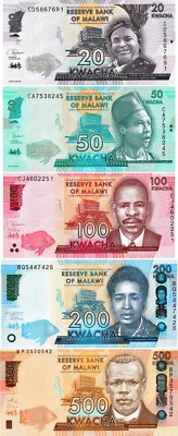 Malawi Set 20, 50, 100, 200, 500 Kwacha, 2017-2022, Juego de 5 billetes sin circular Foto 1 de 2