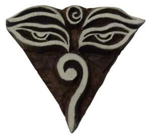 Tibetan Buddha Eyes Shaped 5cm Indian Hand Carved Wooden Printing Block Stamp - Picture 1 of 1