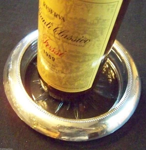 WHITING AMERICAN STERLING FANCY BEADED EDGE GLASS / CRYSTAL HUGE BOTTLE COASTER - Picture 1 of 3