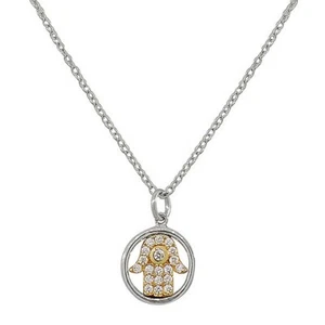 Sterling Silver Gold Evil Eye Hamsa Crystals Womens Girls Small Pendant Necklace - Picture 1 of 4