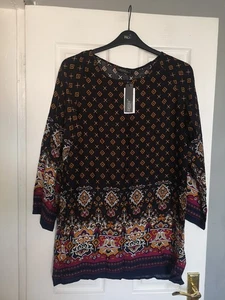 Zanzea Size Medium 12-14 Black Geometric Print Tunic Top BNWT Lightweight - Picture 1 of 10