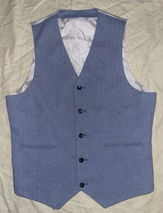 ASOS Men’s Blue Herringbone Waistcoat Suit Vest Mens 40 Wool Blend NEW - Picture 1 of 10
