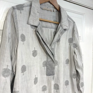 Soft Surroundings Gray Embroidered Tencel Lyocell Shirt Dress Tunic Size L Flowy - Picture 1 of 8