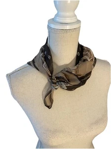 Ladies Women’s Vintage Brown Small Square 100% Silk Coffee Scarf - Picture 1 of 4