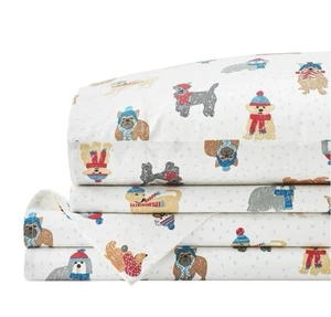 NEW IN PACKAGE The Company Store 100% Cotton KING Dogs in Winter Sheet Set - Picture 1 of 7