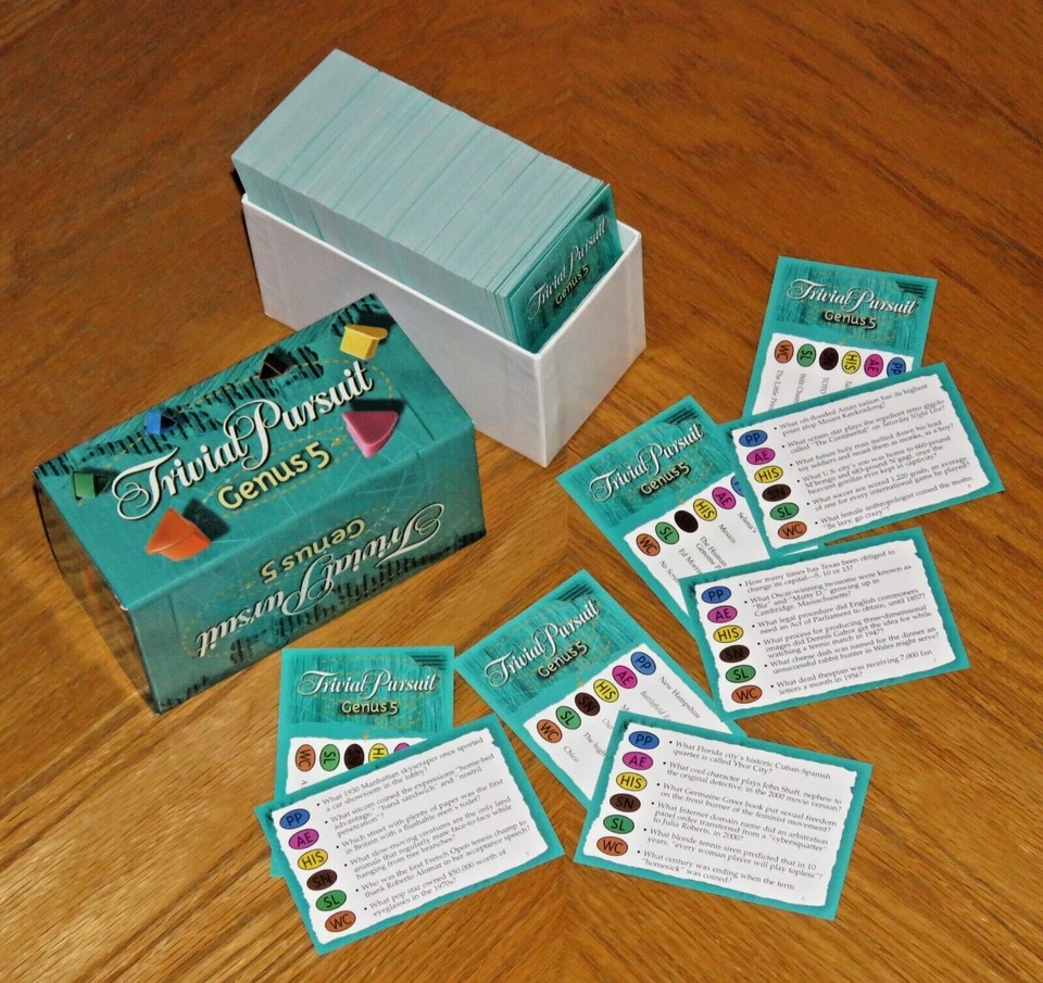 Trivial Pursuit GENUS 5 V Game Parts - 400 Trivia Cards - 2000 Horn Abbot - Image 1 of 1