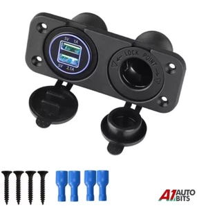 Auto 12V Accendisigari Presa Caricabatterie Pannello Doppia USB Porta Barca - Photo 1/6