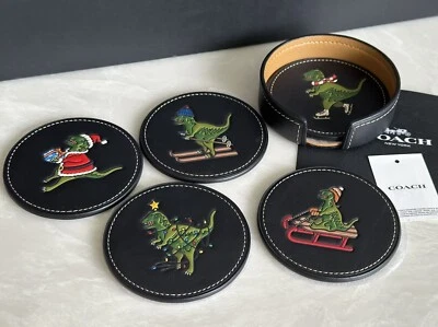 NUEVO CON ETIQUETAS COACH REXY JUEGO DE 5 POSAVASOS NEGRO/MULTI CF100 Foto 1 de 4
