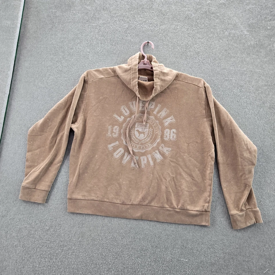 Victoria's Secret PINK Women Hoodie L Brown Love Pullover Logo Long Sleeve - Image 1 of 4