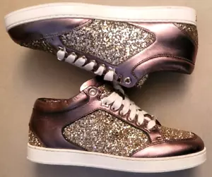 SNEAKERS DONNA JIMMY CHOO LONDRA ROSA ARGENTO GLITTER PELLE LOGO EU TAGLIA 35 - Foto 1 di 19