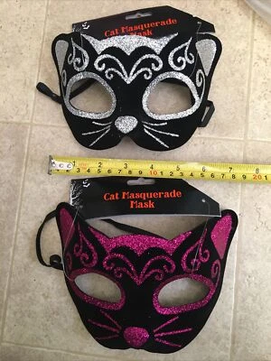 1 Masquerade Halloween Eye Mask Cat Animal Glitter Pink OR Silver FAST SHIPPING - Image 1 of 3
