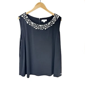 Calvin Klein Sz 3X Black Tank Shell Top with Pearl Bead Embellished Neckline Zip - Picture 1 of 12