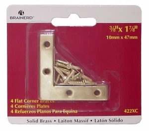 Solid Brass Flat Corner Braces - Set Of 4 - 3/8" X 1-7/8" - Picture 1 of 3