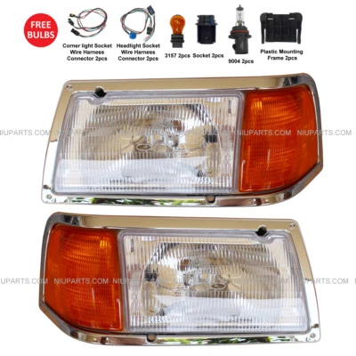 Headlight w/ Adjusters, Corner Lamp & Bezel Chrome LH RH (Fit Peterbilt 385 375) Foto 1 de 4