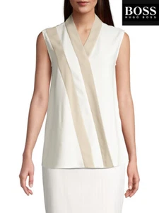 BOSS HUGO BOSS NWT $248 ITASIA V-NECK SLEEVELESS SOFT CREAM TOP. SIZE US 8 (L) - Picture 1 of 13