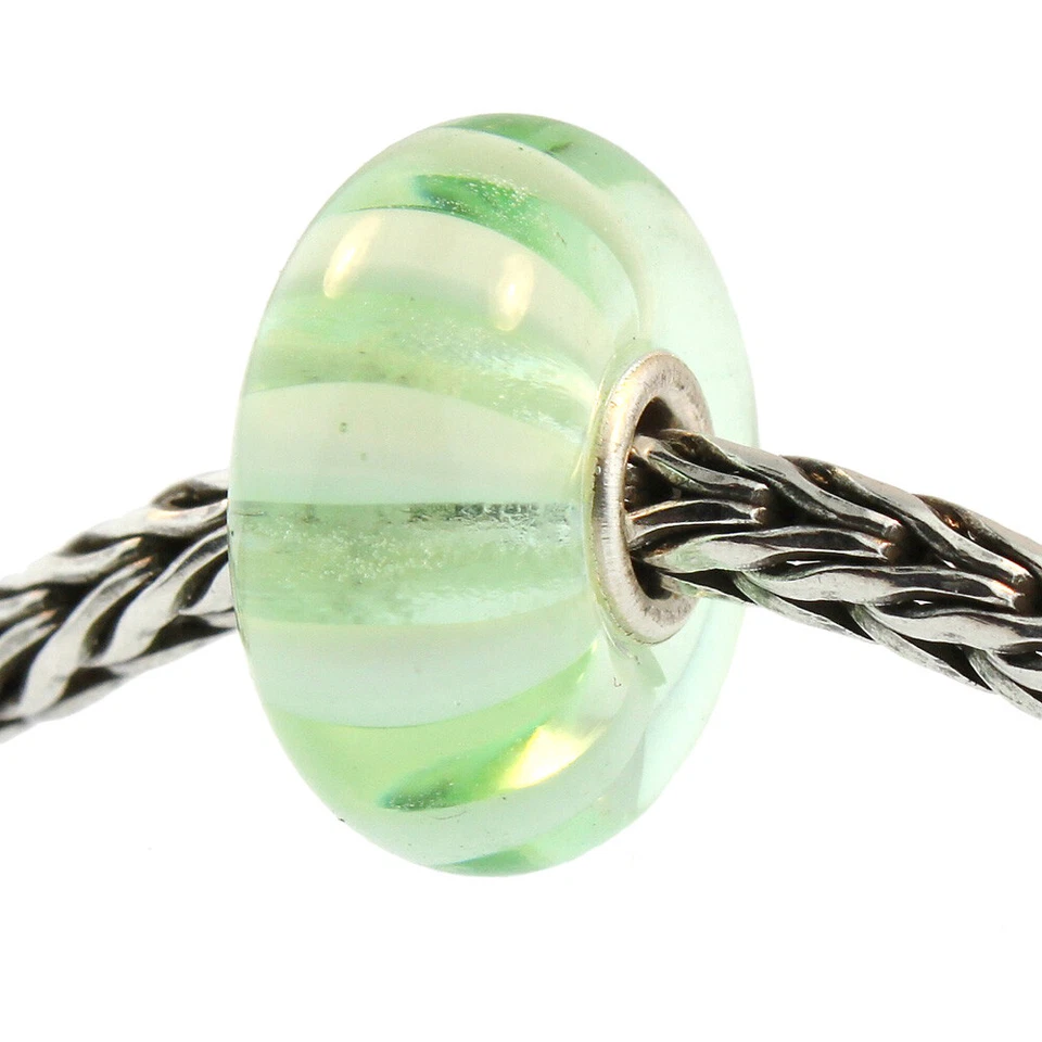 Authentic Trollbeads Glass 61377 Light Green Stripe 1