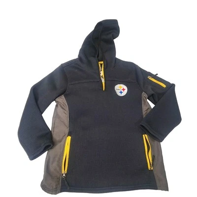 Ropa Equipo NFL Cremallera 1/4 Niños Talla L (12-14) Steelers Negro Dorado Manga Larga Capucha Foto 1 de 4