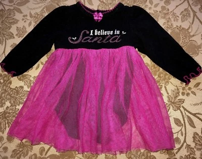 baby girls I BELIEVE IN SANTA CHRISTMAS DRESS pink black GLAM 6 month CUTE @@ - Image 1 of 2